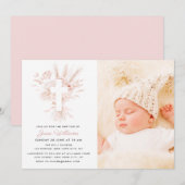 Stoffig roos en witte bloemen Doopfoto Kaart (Voorkant / Achterkant)