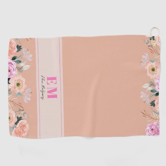 Stoffig Roos floraal monogram Golfhanddoek (Horizontaal)