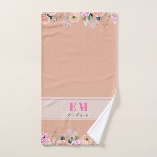 Stoffig Roos floraal monogram Handdoek (Handdoek)