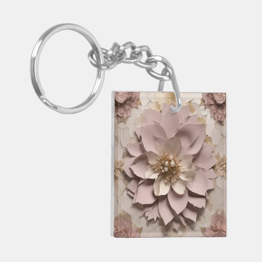 Stoffig Roos Floral - Acryl Sleutelhanger (Voorkant Links)
