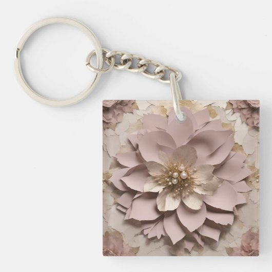Stoffig Roos Floral - Acryl Sleutelhanger (Voorkant)