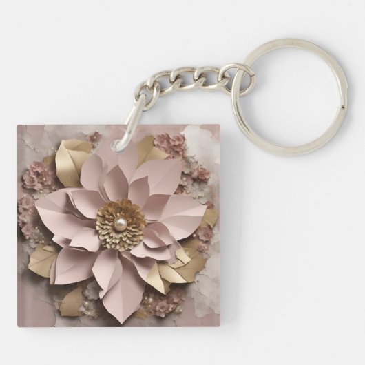 Stoffig Roos Floral - Acryl Sleutelhanger (Achterkant)