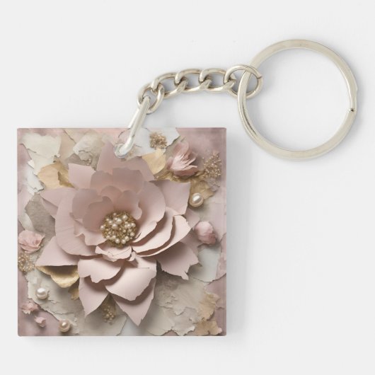 Stoffig Roos Floral - Acryl Sleutelhanger (Achterkant)