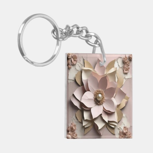 Stoffig Roos Floral - Acryl Sleutelhanger (Voorkant Links)