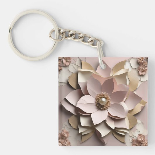 Stoffig Roos Floral - Acryl Sleutelhanger (Voorkant)