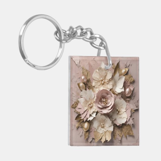 Stoffig Roos Floral - Acryl Sleutelhanger (Voorkant Links)