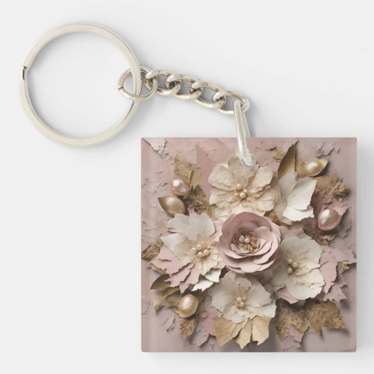 Stoffig Roos Floral - Acryl Sleutelhanger (Voorkant)