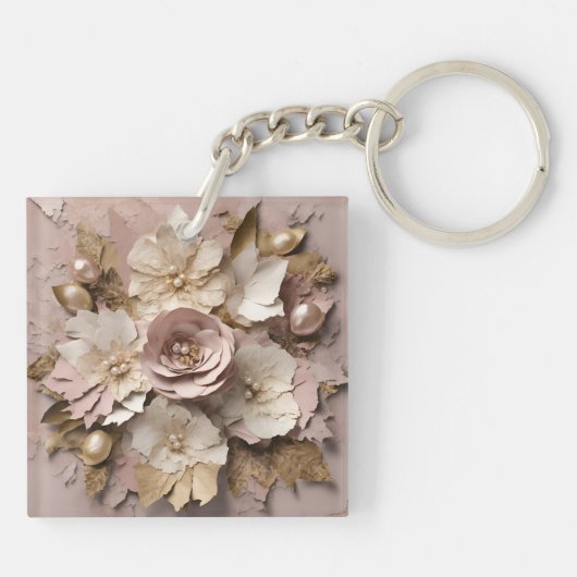 Stoffig Roos Floral - Acryl Sleutelhanger (Achterkant)
