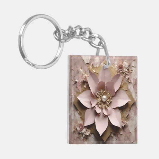 Stoffig Roos Floral - Acryl Sleutelhanger (Voorkant Links)