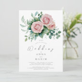 Stoffig Roos Floral Elegant Chic Roze Huwelijk Kaart (Staand voorkant)