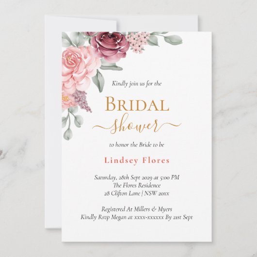 Stoffig Roos Floral Elegant Goud Vrijgezellenfeest Kaart (Voorkant)