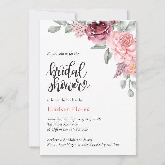 Stoffig Roos Floral Elegant Waterverf Vrijgezellen Kaart (Voorkant)