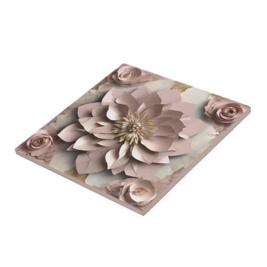 Stoffig Roos Floral - Keramische Tegel Tegeltje (Zijkant)