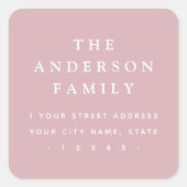 Stoffig roos gedempt roze retouradres vierkante sticker (Voorkant)