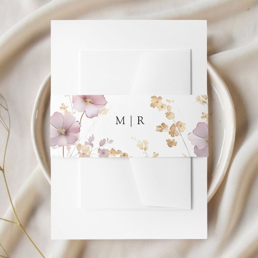 Stoffig Roos & Goud Wildflower Bloemen Huwelijk Uitnodigingen Wikkel