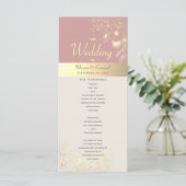 Stoffig Roos Gouden Bloemen Huwelijk Programmakaart (Staand voorkant)