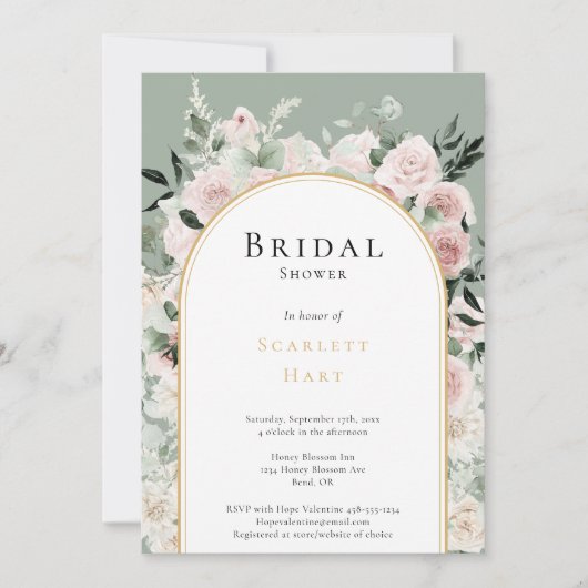 Stoffig Roos Gouden boog Sage Eenvoudig Vrijgezell Kaart (Voorkant)