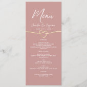 Stoffig Roos Gouden Touw Hart Wedding Menu (Voorkant)