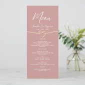 Stoffig Roos Gouden Touw Hart Wedding Menu (Staand voorkant)