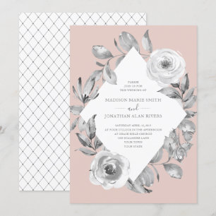 Stoffig Roos Grijs Bloemen Diamant Huwelijk Kaart
