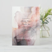 Stoffig Roos, Grijs, en Zilveren Inkthuwelijk Kaart (Staand voorkant)