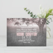 Stoffig roos Grijs Lampjes Boom Huwelijksuitnodigi Kaart (Staand voorkant)