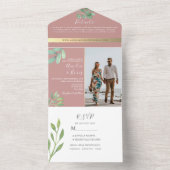 Stoffig Roos groen bruiloft All In One Uitnodiging (Binnen)