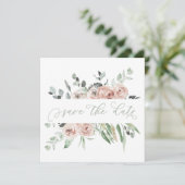 Stoffig Roos Groen Eucalyptus Save the Date Aankondiging (Staand voorkant)