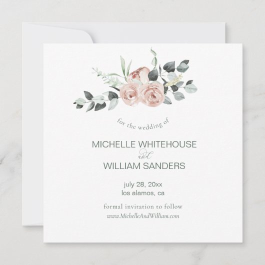 Stoffig Roos Groen Eucalyptus Save the Date Aankondiging (Achterkant)