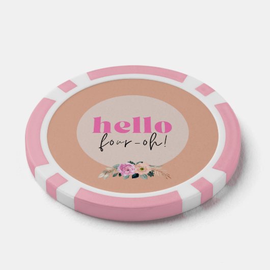 Stoffig Roos Hallo bloemenretro "Four-oh!" Poker Chips (Enkel)