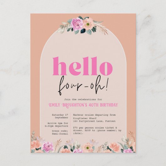 Stoffig Roos hallo bloemig "Four-oh" 40e Briefkaart (Voorkant)