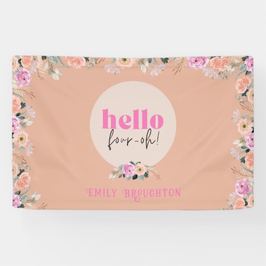 Stoffig Roos hallo floraal "Four-oh" gepersonalise Spandoek (Horizontaal)