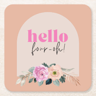Stoffig Roos hallo floraal "Four-oh" Kartonnen Onderzetters