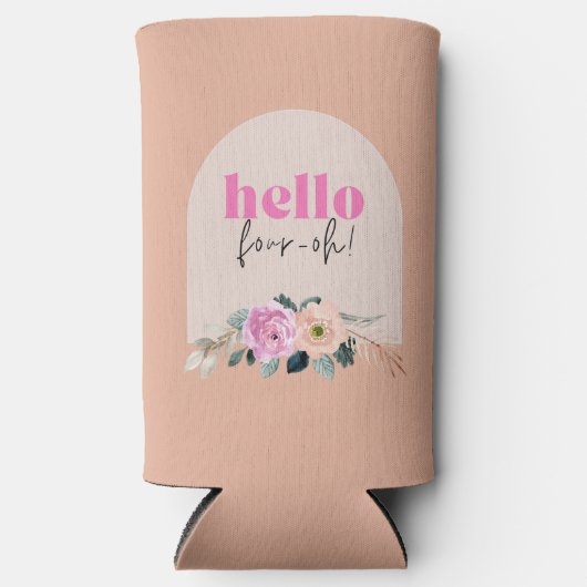 Stoffig Roos hallo floraal "Four-oh" Seltzer Blikjeskoeler (Voorkant)