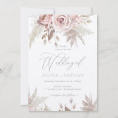 Stoffig Roos & Ivoor Champagne Shimmer Wedding Kaart (Voorkant)