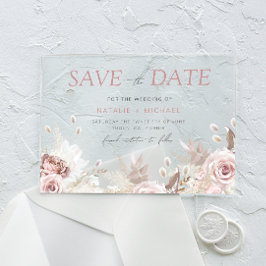 Stoffig Roos & Ivoor Save The Date Wedding Acryl Uitnodigingen