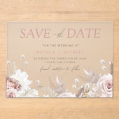 Stoffig Roos & Ivoor Save The Date Wedding Acryl Uitnodigingen (Voorkant)