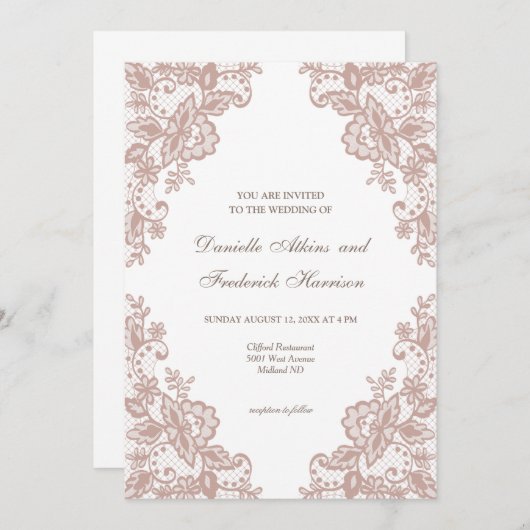 Stoffig roos kant bloemenbruiloft uitnodiging (Voorkant / Achterkant)