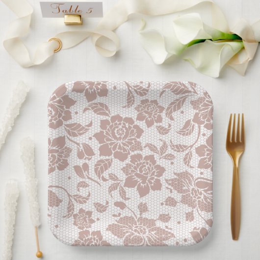 Stoffig roos kant bruiloft papier borden papieren bordje (Huwelijk)