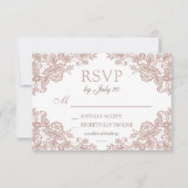 Stoffig roos kant bruiloft rsvp kaart (Voorkant)