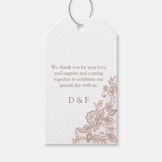 Stoffig roos kant romantische bruiloft cadeaulabel (Voorkant)