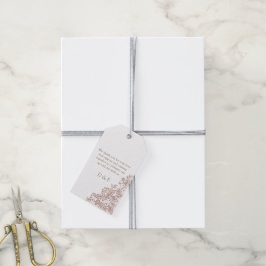 Stoffig roos kant romantische bruiloft cadeaulabel (Met Touw)