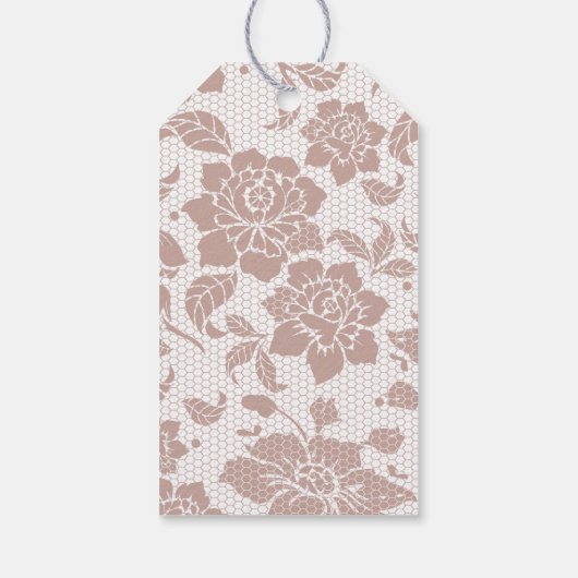 Stoffig roos kant romantische bruiloft cadeaulabel (Achterkant)