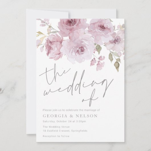 Stoffig Roos Mauve Blush Bloemen Waterverf bruilof Kaart (Voorkant)