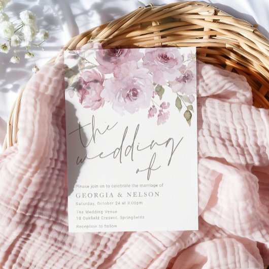 Stoffig Roos Mauve Blush Bloemen Waterverf bruilof Kaart