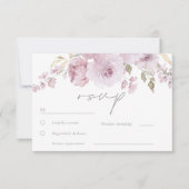 Stoffig Roos Mauve Blush Bloemen Waterverf bruilof RSVP Kaartje (Voorkant)