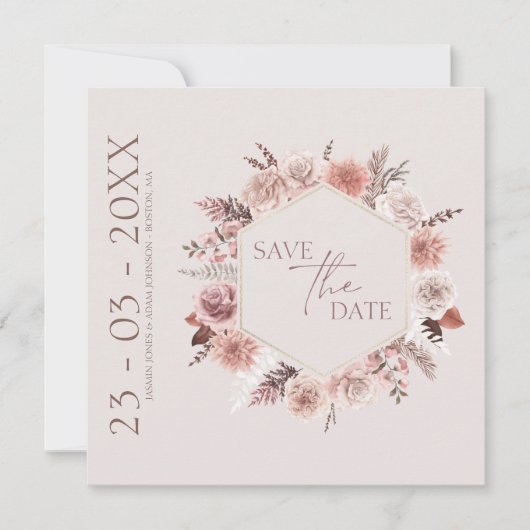 Stoffig Roos Pampas Boho Bewaar de datum Save The Date (Voorkant)