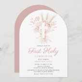 Stoffig roos pampas floral eerste communie kaart (Voorkant / Achterkant)