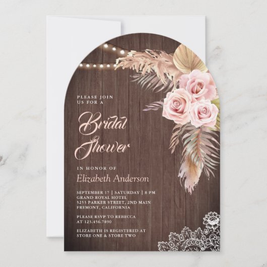 Stoffig Roos Pampas Grass Arch Wood Vrijgezellenfe Kaart (Voorkant)