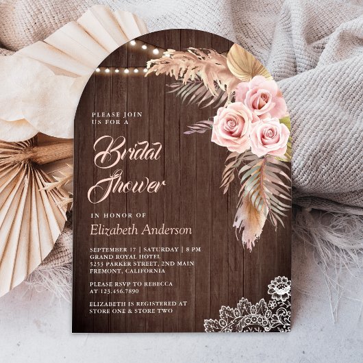 Stoffig Roos Pampas Grass Arch Wood Vrijgezellenfe Kaart